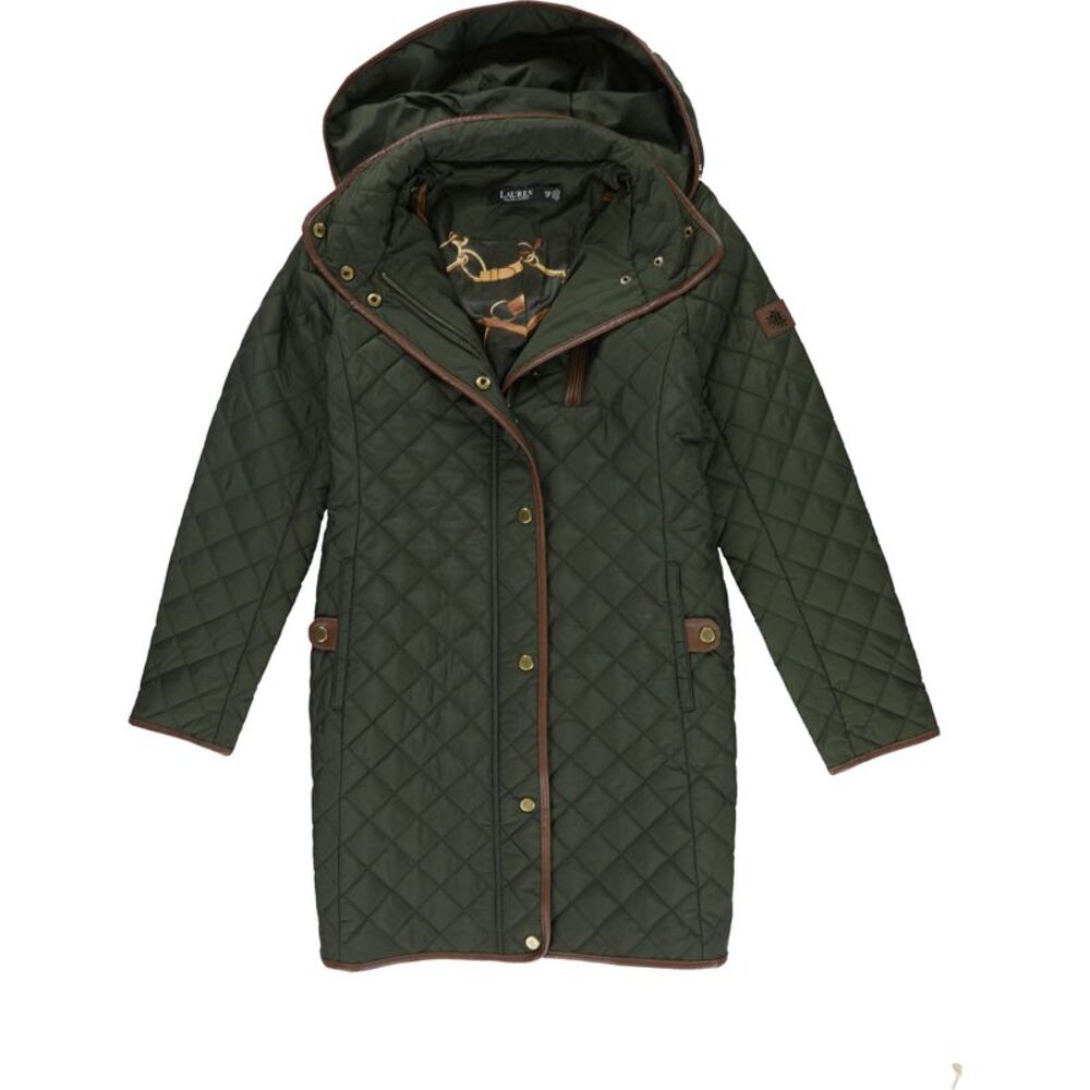 Ralph Lauren Womens Petite Leather Trim Quilted Jacket, NWT